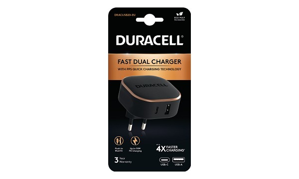 Caricabatterie Duracell 30W USB-A + USB-C PPS